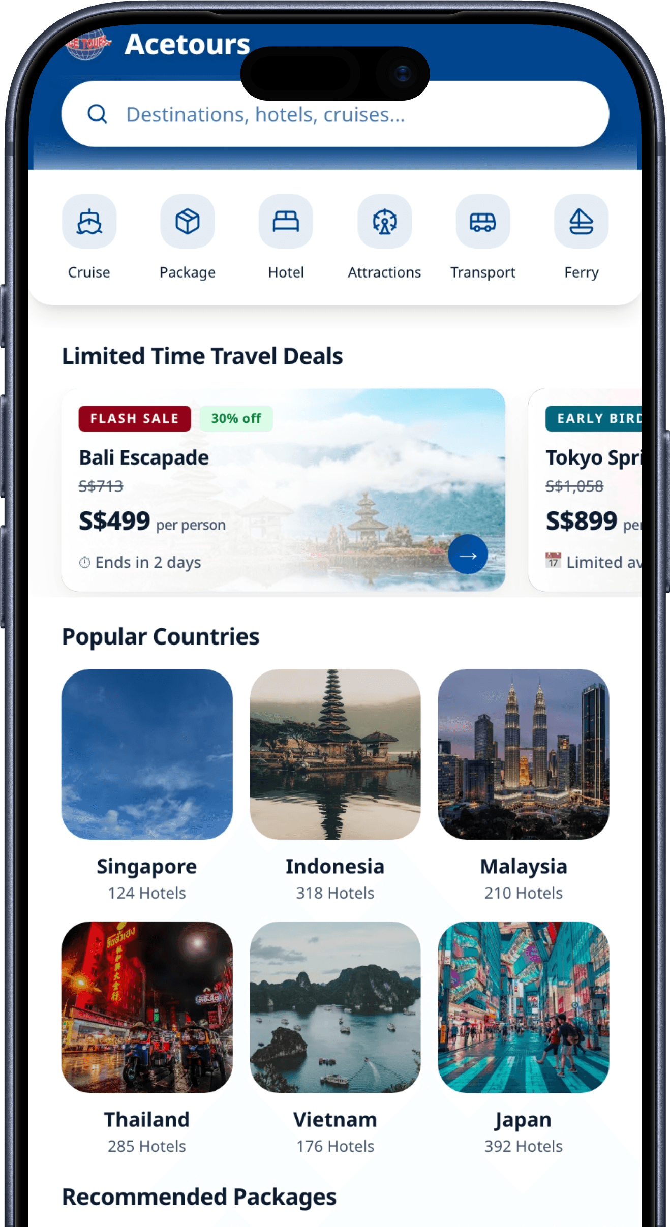Acetours app on iPhone
